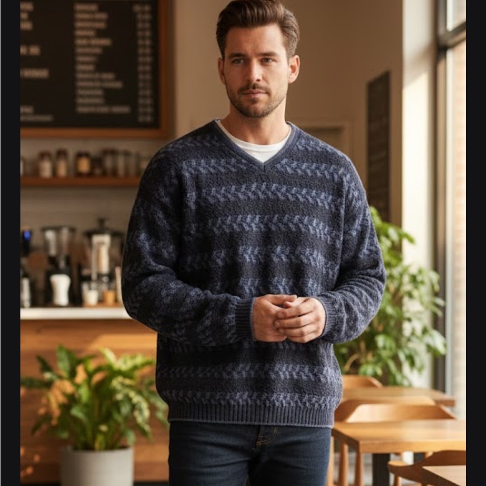 Bill Blass Men’s Blue V-neck Knit Sweater sz L